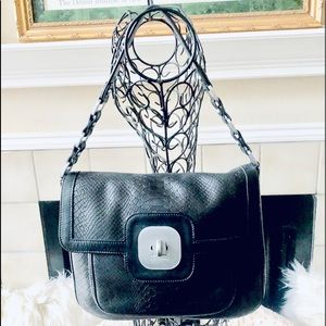 Longchamp Black Embossed Leather Gunmetal Bag